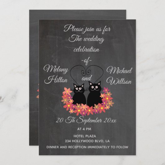 Chalkboard floral grappige bruiloft met een leuk k kaart (Voorkant / Achterkant)