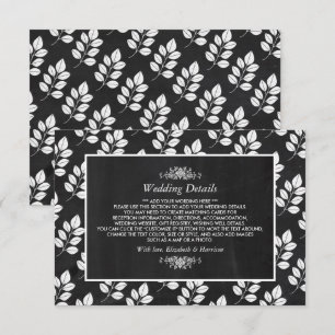 Chalkboard Floral Leaf Wedding Detail Informatiekaartje