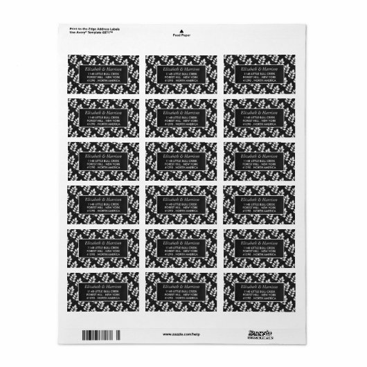 Chalkboard Floral Leaf Wedding Etiket (Full Sheet)