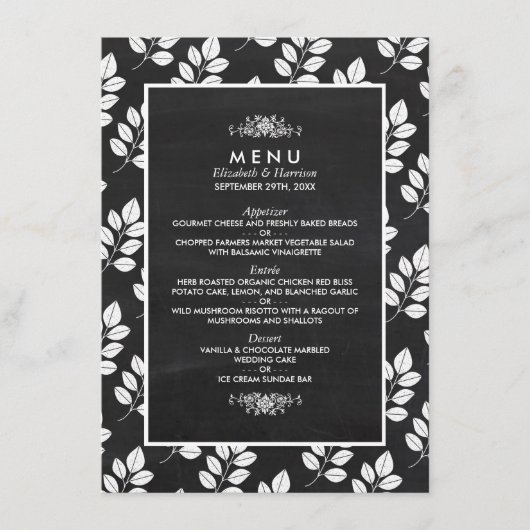 Chalkboard Floral Leaf Wedding Menu (Voorkant)