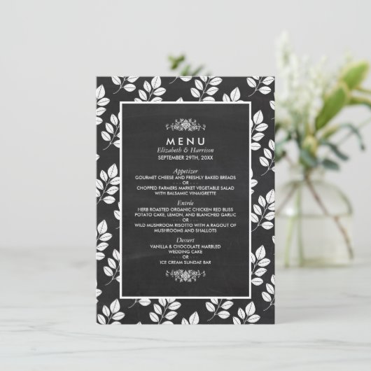 Chalkboard Floral Leaf Wedding Menu (Staand voorkant)