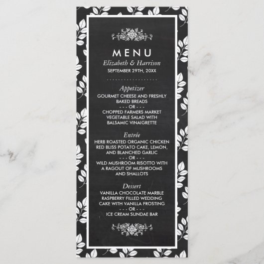 Chalkboard Floral Leaf Wedding Menu (Voorkant)