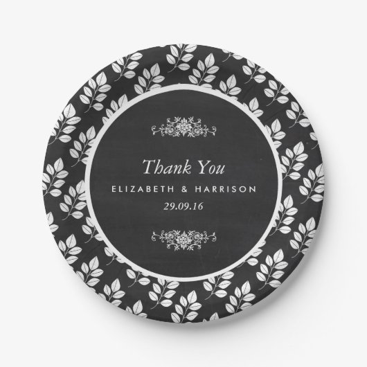 Chalkboard Floral Leaf Wedding Papieren Bordje (Voorkant)