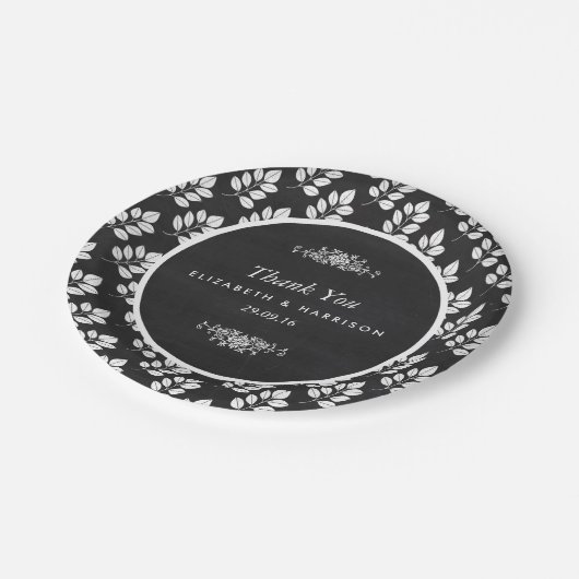 Chalkboard Floral Leaf Wedding Papieren Bordje (Gekanteld)