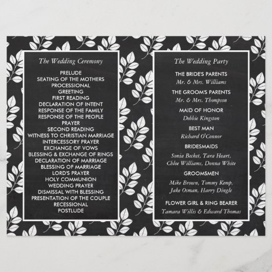 Chalkboard Floral Leaf Wedding Programme (Achterkant)