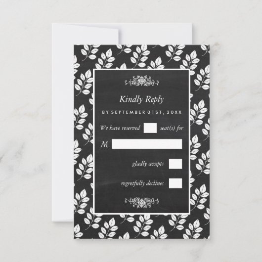 Chalkboard Floral Leaf Wedding RSVP Kaartje (Voorkant)