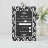 Chalkboard Floral Leaf Wedding RSVP Kaartje (Staand voorkant)