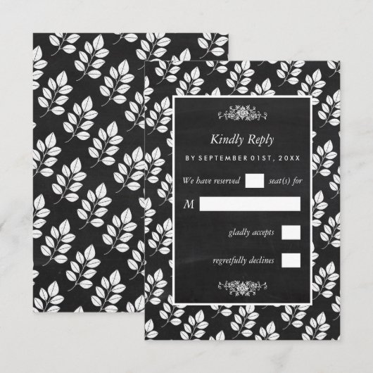 Chalkboard Floral Leaf Wedding RSVP Kaartje (Voorkant / Achterkant)