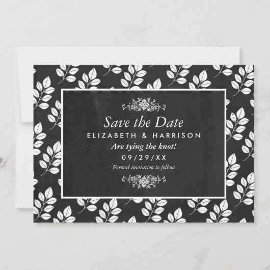 Chalkboard Floral Leaf Wedding Save The Date (Voorkant)