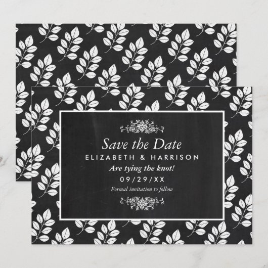Chalkboard Floral Leaf Wedding Save The Date (Voorkant / Achterkant)