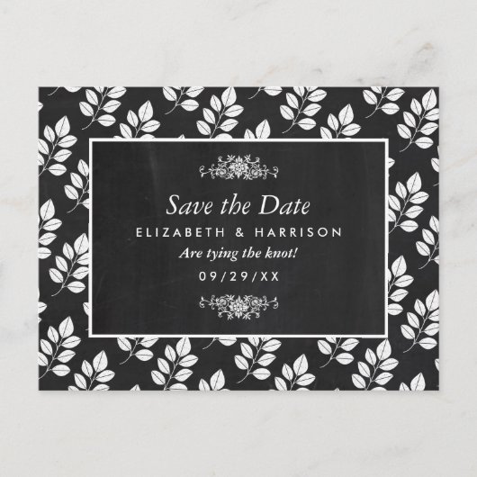Chalkboard Floral Leaf Wedding Save the Date Briefkaart (Voorkant)