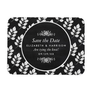 Chalkboard Floral Leaf Wedding Save the Date Magneet