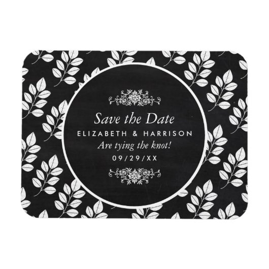 Chalkboard Floral Leaf Wedding Save the Date Magneet (Horizontaal)