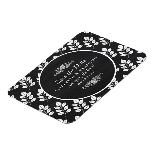 Chalkboard Floral Leaf Wedding Save the Date Magneet (Linkerzijde)