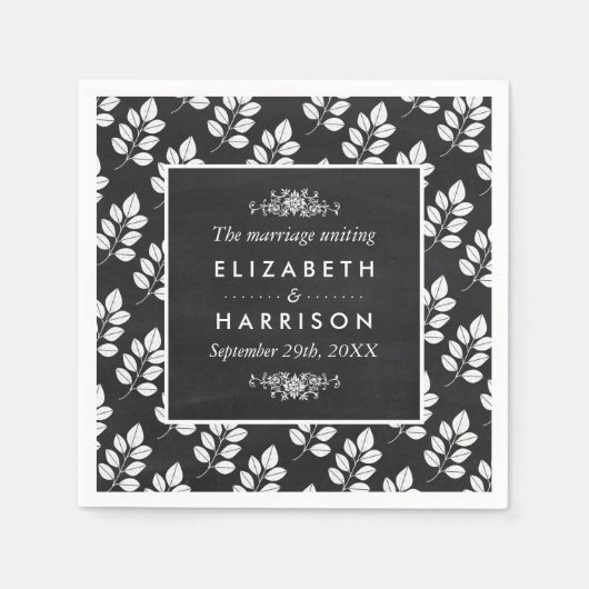 Chalkboard Floral Leaf Wedding Servet (Voorkant)