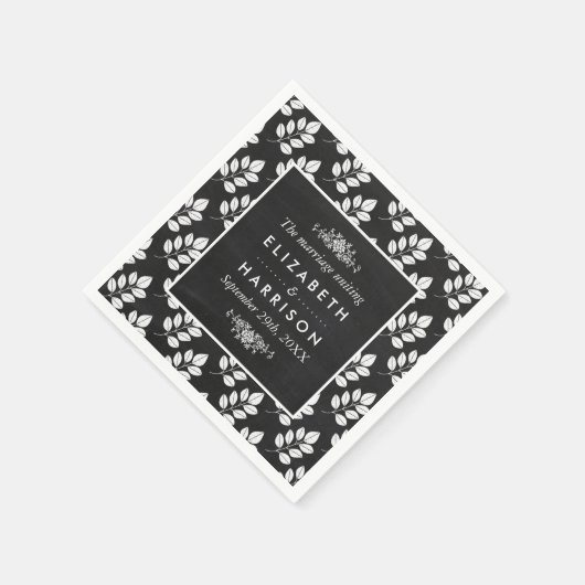 Chalkboard Floral Leaf Wedding Servet (Hoek)