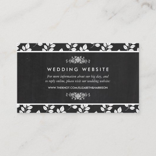 Chalkboard Floral Leaf Wedding Website Informatiekaartje (Voorkant)