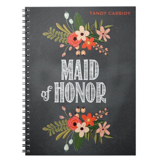 Chalkboard Floral Maid-of-Honor Notitieboek (Voorkant)