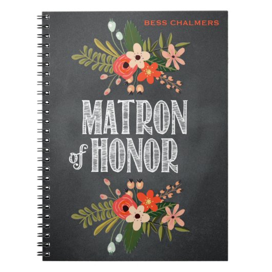 Chalkboard Floral Matron-of-Honor Notitieboek (Voorkant)
