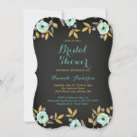 Chalkboard Floral Mint Gold Vrijgezellenfeest Kaart<br><div class="desc">Mooie waterverf bloemen en gouden bladdesign. Collectie in de Little Bayleigh Store. Sommige afbeeldingen zijn © Digital Cloud.</div>