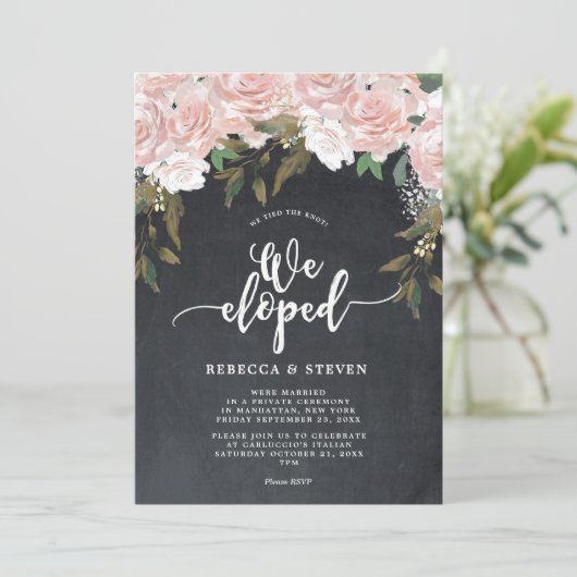 chalkboard floral modern we ontwikkelden uitnodigi kaart (Staand voorkant)