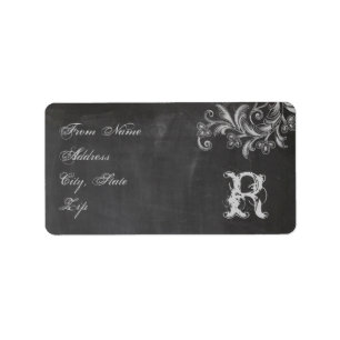 Chalkboard Floral Monogram Adres Label