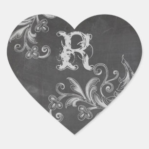 Chalkboard Floral Monogram Envelope Seal Hart Sticker