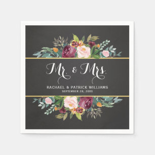 Chalkboard Floral Mr en Mrs Wedding Servet