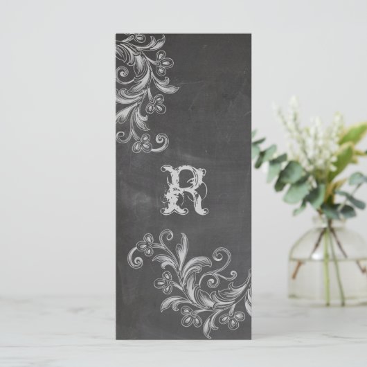 Chalkboard Floral Program Rack Kaart (Staand voorkant)