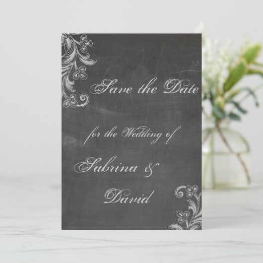 Chalkboard Floral Save the Date (Staand voorkant)