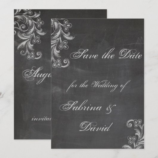Chalkboard Floral Save the Date (Voorkant / Achterkant)