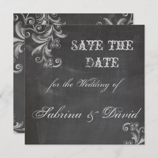 Chalkboard Floral Save the Date (Voorkant / Achterkant)
