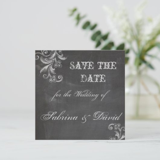 Chalkboard Floral Save the Date (Staand voorkant)