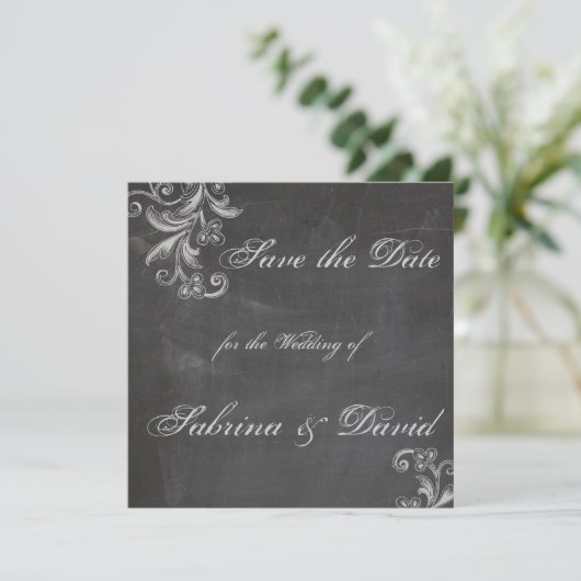 Chalkboard Floral Save the Date (Staand voorkant)