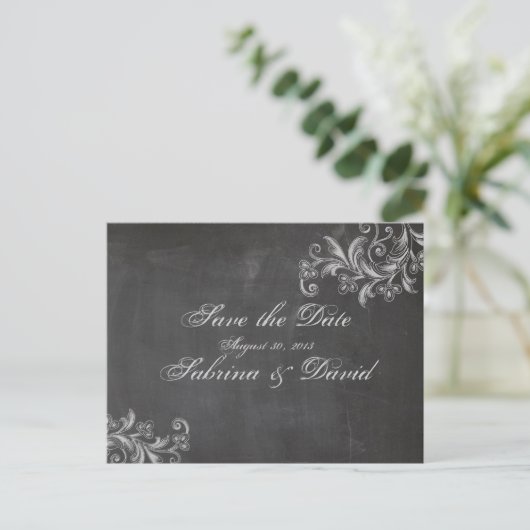 Chalkboard Floral Save the Date Briefkaart (Staand voorkant)