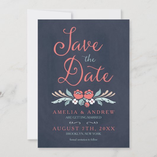 Chalkboard Floral Save the Date Kaart (Voorkant)