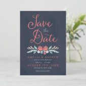 Chalkboard Floral Save the Date Kaart (Staand voorkant)