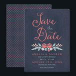 Chalkboard Floral Save the Date Kaart<br><div class="desc">Stijlvol Bewaar de uitnodigingskaart voor de datum met prachtige bloemen tegen een blauwachtige krijtbordachtergrond, met het woord "Save the Date" in modern scriptlettertype. Deze uitnodiging bevat een gepatrooneerde achterkant. Personaliseer het met uw gegevens door de plaatsaanduidingstekst te vervangen. Klik op de knop "Aanpassen" voor meer opties. *Het Zazzle-watermerk dat in...</div>