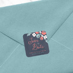 Chalkboard Floral Save the Date Vierkante Sticker<br><div class="desc">Deze Save the Date square sticker heeft mooie bloemen tegen een blauwachtige krijtbordachtergrond, met het woord "Save the Date" in modern scriptlettertype. Gebruik het om uw Save the Date enveloppen of voor decoratie te verzegelen. Bekijk andere bijpassende Bruiloft / bruidsartikelen in mijn collectie hier -> http://www.zazzle.com/collections/bluish_chalkboard_floral_bridal_and_wedding-119872540777216768?rf=238364477188679314 Personaliseer het met uw...</div>