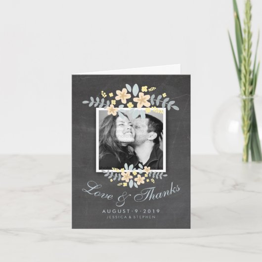 Chalkboard Floral Square Photo Love Bedankt Kaart (Voorkant)