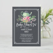 Chalkboard Floral Tea Party neutraal Baby shower Kaart (Staand voorkant)