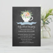 Chalkboard Floral Teacup Baby shower Tea Party Kaart (Staand voorkant)