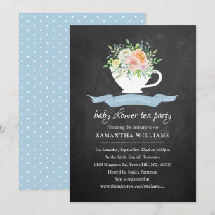 Chalkboard Floral Teacup Baby shower Tea Party Kaart