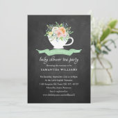 Chalkboard Floral Teacup Baby shower Tea Party Kaart (Staand voorkant)