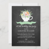 Chalkboard Floral Teacup Birthday Tea Party Kaart (Voorkant)