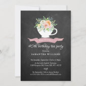 Chalkboard Floral Teacup Birthday Tea Party Kaart (Voorkant)