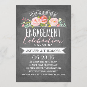 Chalkboard Floral Verloving Engagement Party Kaart