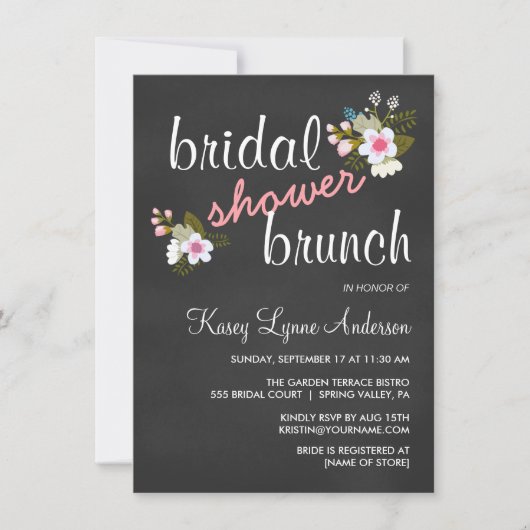Chalkboard Floral Vrijgezellenfeest Brunch Invites Kaart (Voorkant)