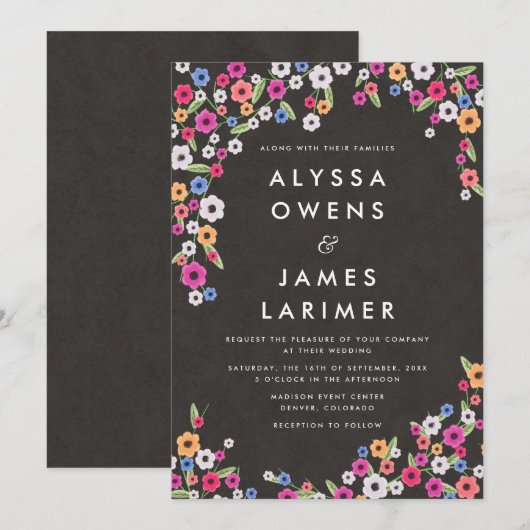 Chalkboard Floral Wedding Invitations Kaart (Voorkant / Achterkant)
