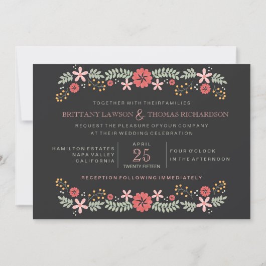 Chalkboard Floral Wedding Invitations Kaart (Voorkant)